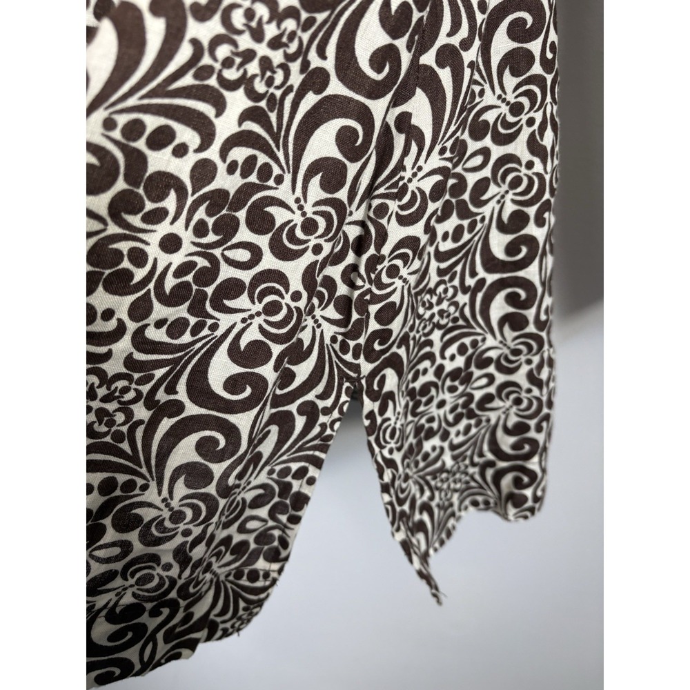 Charter Club Womens 100% Linen Blouse Size 16 Brown Floral Button Up Long Sleeve - Picture 3 of 7